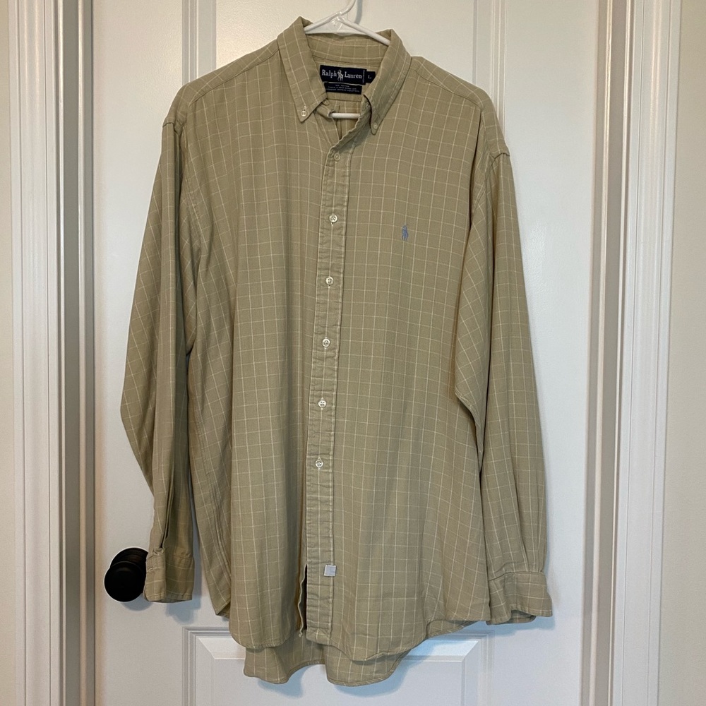 RL LS soft Khaki+white Plaid Button down Shirt